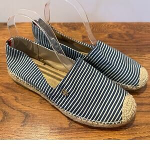 Tommy Hilfiger Striped Espadrille Flats Blue Size 9.5 NWOB Coastal Summer Style